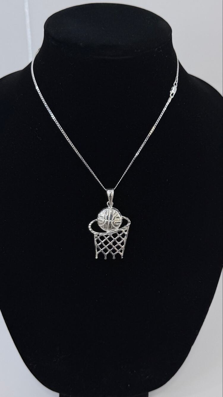 Basketball Hoop Pendant 2mm Curb Chain Necklace